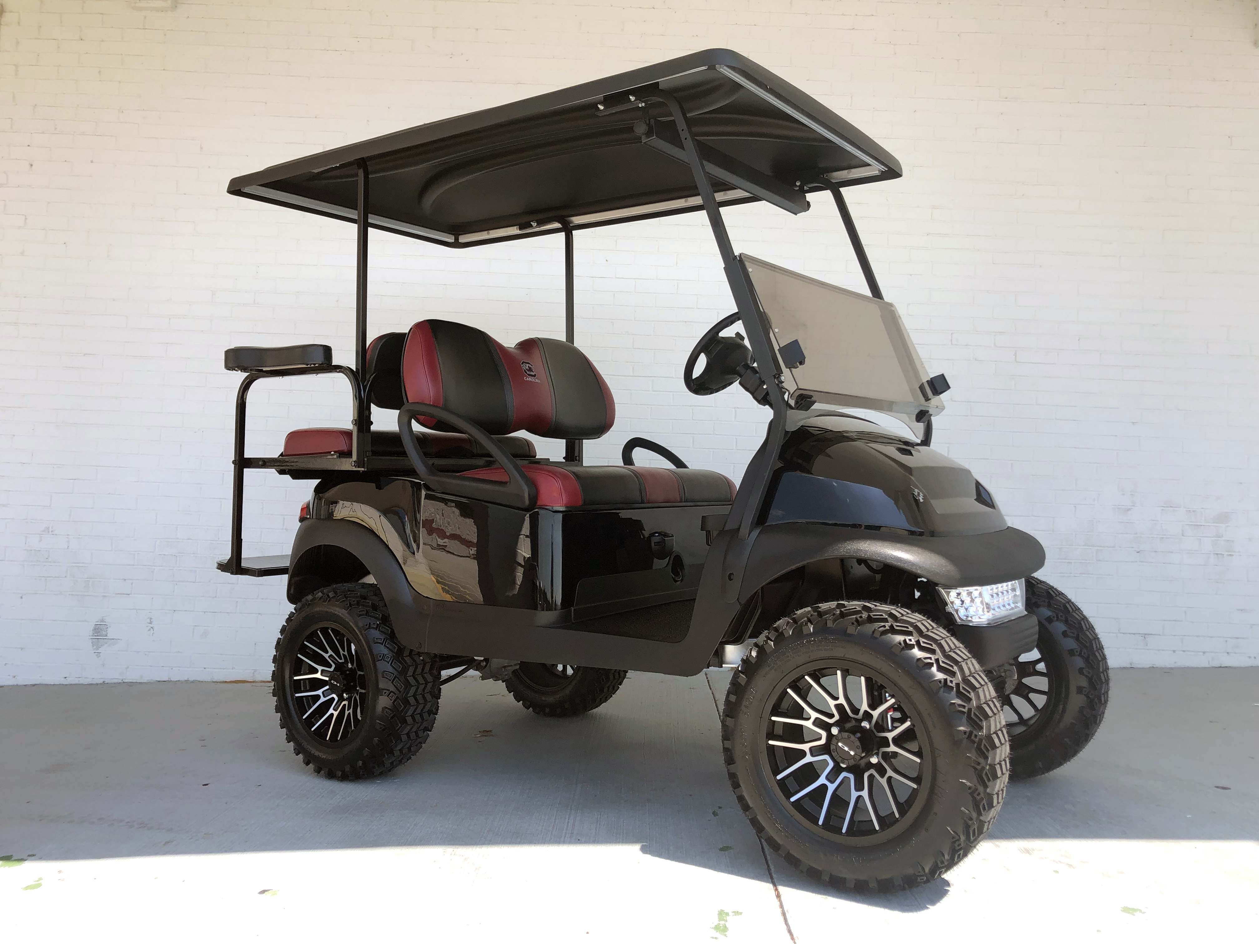 Gamecock Black & Burgundy Lifted Club Car Golf Cart